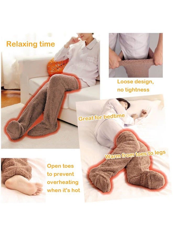 Wanheart Over Knee Fuzzy Socks, Plush Slipper Stockings, Cozy Long Leg Warmers for Men & Women, Winter Home & Sleeping Socks (Cream) - Image 5