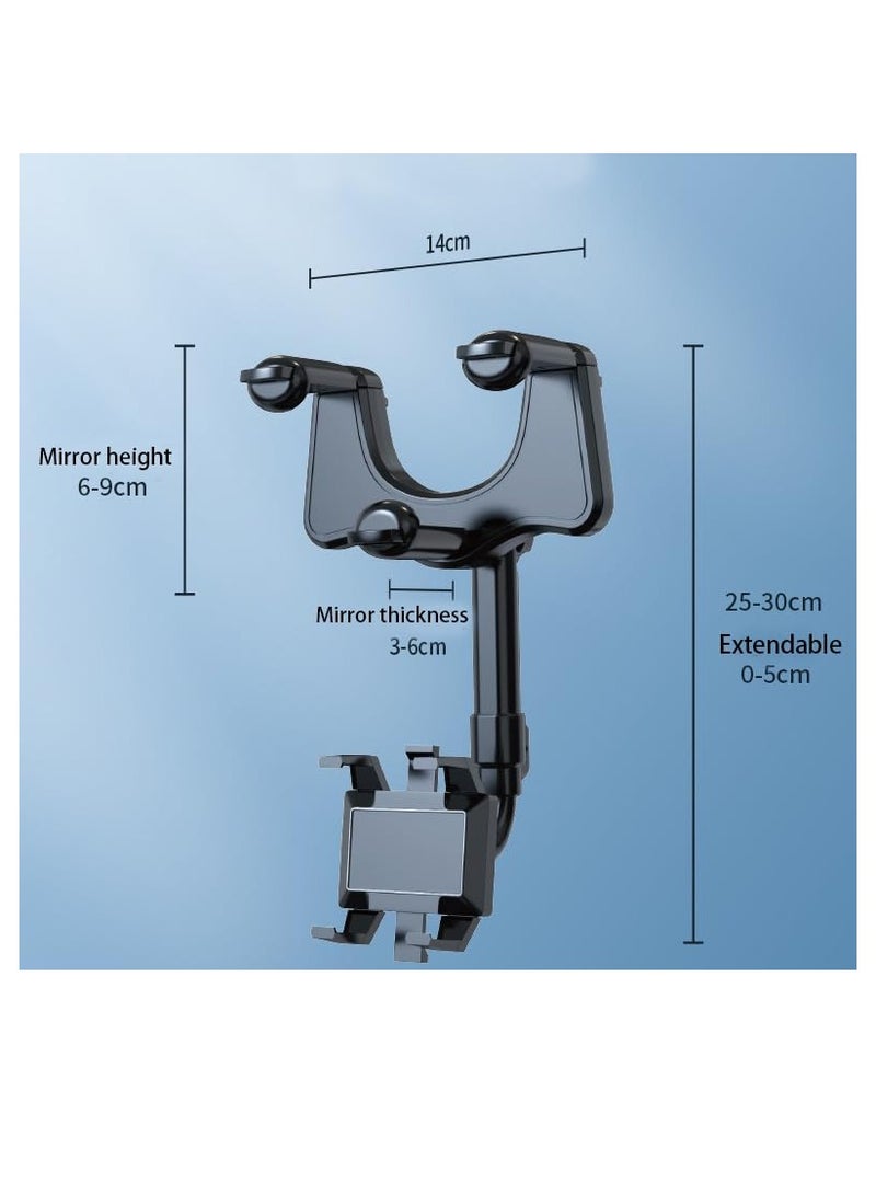 SYOSI Car Rearview Mirror Phone Holder, for Car 360°Rotatable and Retractable, Rear View Mirror Phone Holder, Multifunctional 360° Rotatable Car Rearview Mirror Phone Holder for Most Phones and Car - Image 1