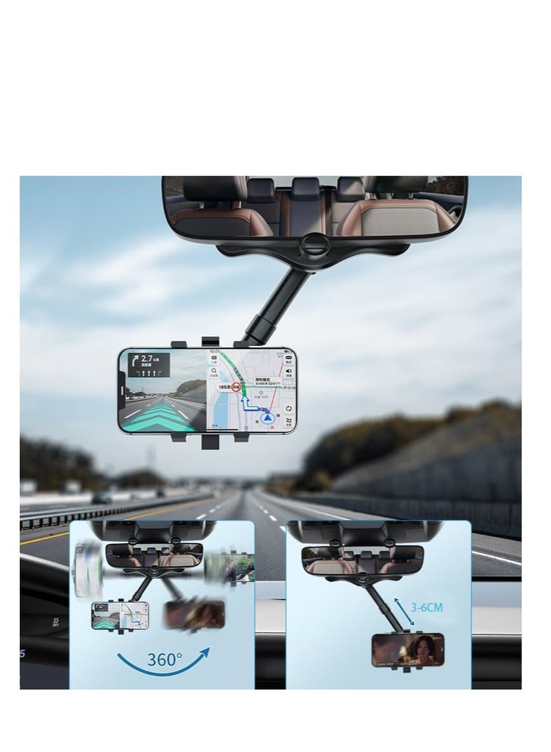 SYOSI Car Rearview Mirror Phone Holder, for Car 360°Rotatable and Retractable, Rear View Mirror Phone Holder, Multifunctional 360° Rotatable Car Rearview Mirror Phone Holder for Most Phones and Car - Image 4