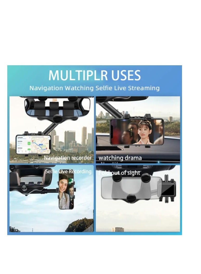 SYOSI Car Rearview Mirror Phone Holder, for Car 360°Rotatable and Retractable, Rear View Mirror Phone Holder, Multifunctional 360° Rotatable Car Rearview Mirror Phone Holder for Most Phones and Car - Image 3