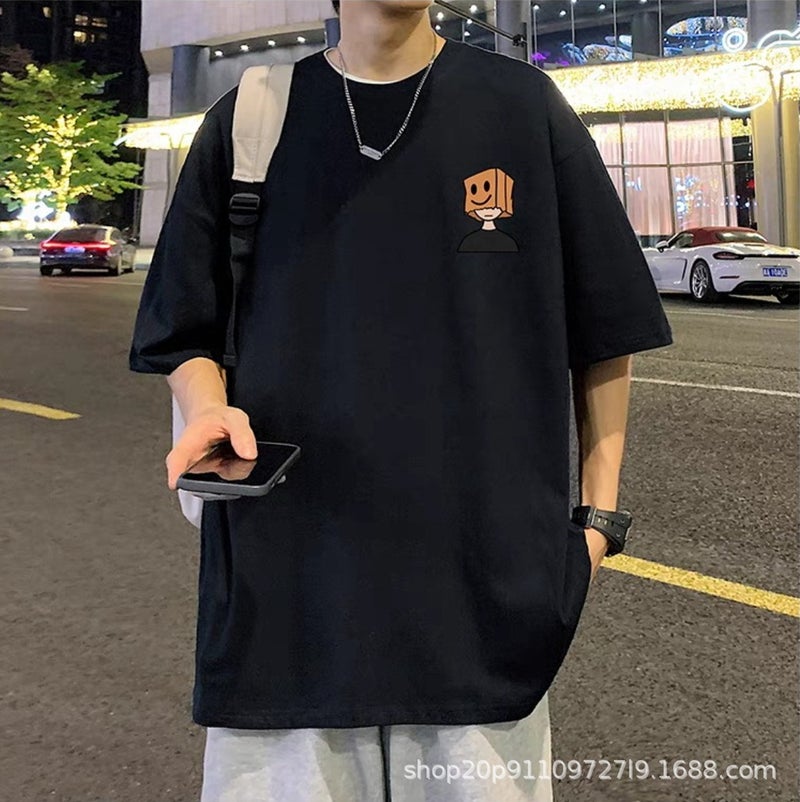 Hong Kong Style Short-Sleeved T-Shirt Men'S Korean Style Ins Style Printed Loose Trendyy Youth Large Size Half-Sleeve - Image 2
