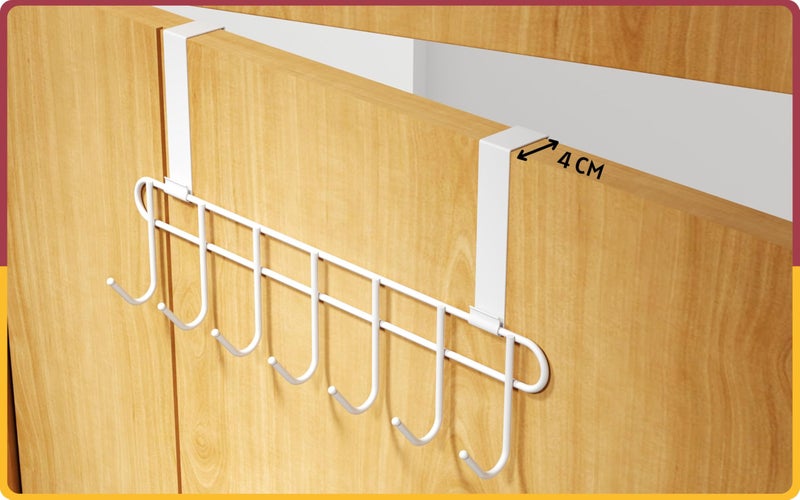 Amiraj Multi-Alloy Steel Over-The-Door Hook Hanger Rack | No Drilling Required, 7 Hooks for Bedroom, Bathroom & Kitchen Doors | Hanging Organizer, White (Pack of 2) - Image 3