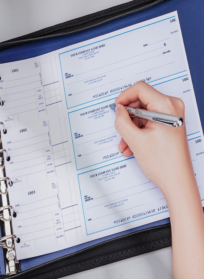 أنتنر حافظة شيكات أعمال من Antner بسحاب وسبع حلقات، تتسع لثلاثة شيكات بحجم الأعمال، مصنوعة من جلد PU، تتسع لـ 600 شيك، مناسبة لأوراق مقاس 9 × 13 بوصة، مزودة بمنظم تخزين مدمج، لون أزرق داكن. - Image 4