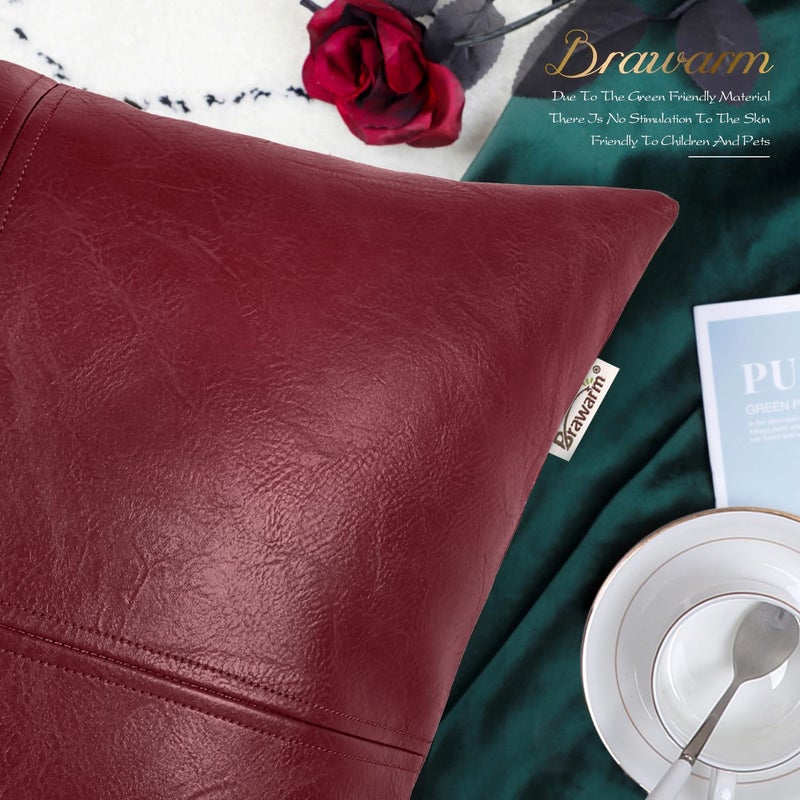 BRAWARM Red Faux Leather Throw Pillow Covers 12 X 20 Inches, Red Throw Pillow Covers, Hand Stitched Faux Leather Decorative Throw Pillow Covers for Living Room Garden - Image 5