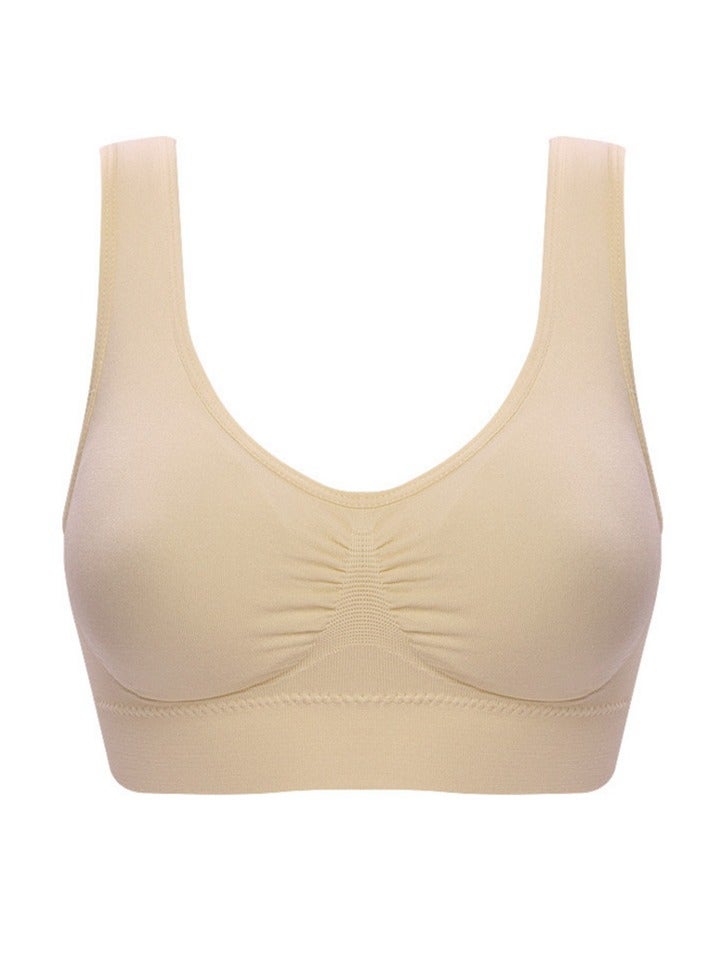 AROAQ Women Sports Bra, Fitness Sports Yoga Bra with Removable Padding,  Double-layer Seamless  Sports Bra without Rims, Comfortable Soft Bra for Workouts Running Yoga Trainings, (Size S, Cream Color) - Image 1