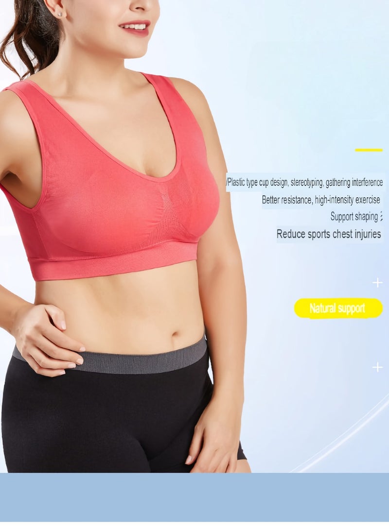 AROAQ Women Sports Bra, Fitness Sports Yoga Bra with Removable Padding,  Double-layer Seamless  Sports Bra without Rims, Comfortable Soft Bra for Workouts Running Yoga Trainings, (Size S, Cream Color) - Image 2