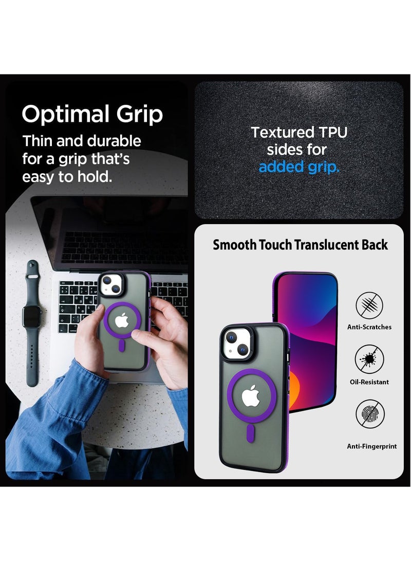 زاديوس - جراب هاتف متوافق مع ايفون 13 - مقاوم للصدمات باللون الأسود غير اللامع مع لمسات أرجوانية متوافق مع الشواحن اللاسلكية - Image 3