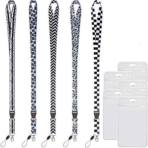 YOUOWO 5 Pack Black&White Cruise Lanyards with Vertical ID Badge Holder for Office Women Men Keys Ship Waterproof ID Card,Quick Release Neck Lanyard - Image 2