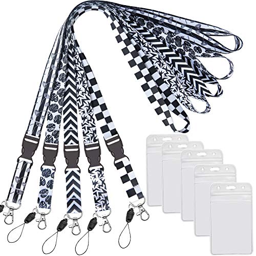 YOUOWO 5 Pack Black&White Cruise Lanyards with Vertical ID Badge Holder for Office Women Men Keys Ship Waterproof ID Card,Quick Release Neck Lanyard - Image 1