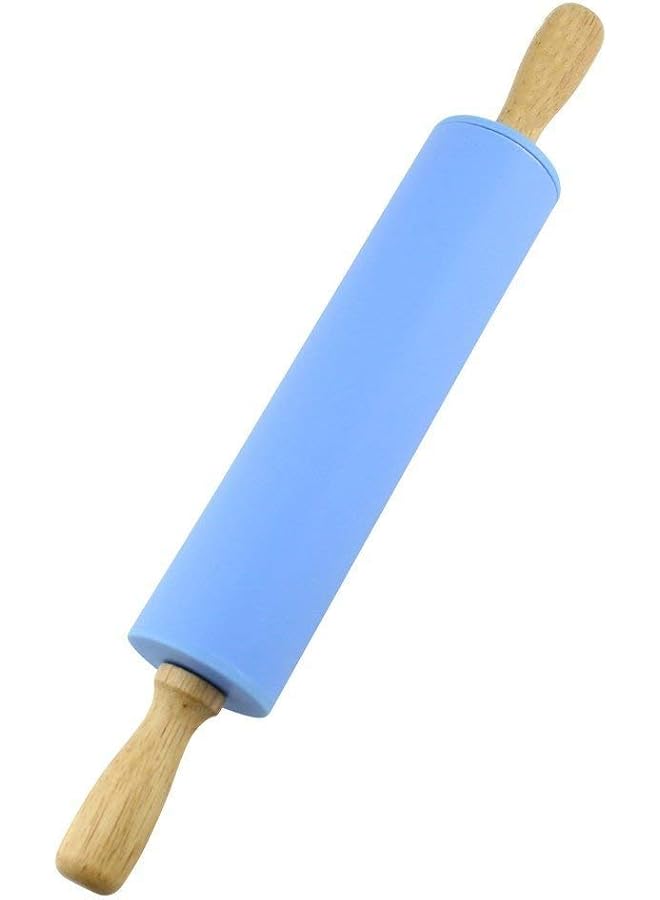 S-TOP Silicone Rolling Pin Non Stick Surface Wooden Handle 1.97X15.15 (Blue) - Image 1
