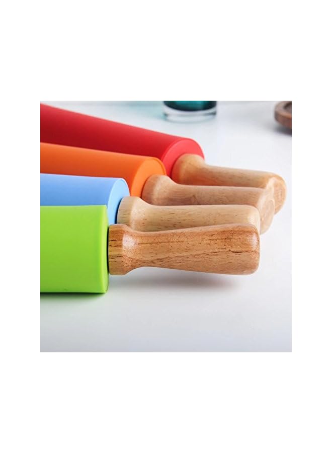 S-TOP Silicone Rolling Pin Non Stick Surface Wooden Handle 1.97X15.15 (Blue) - Image 3