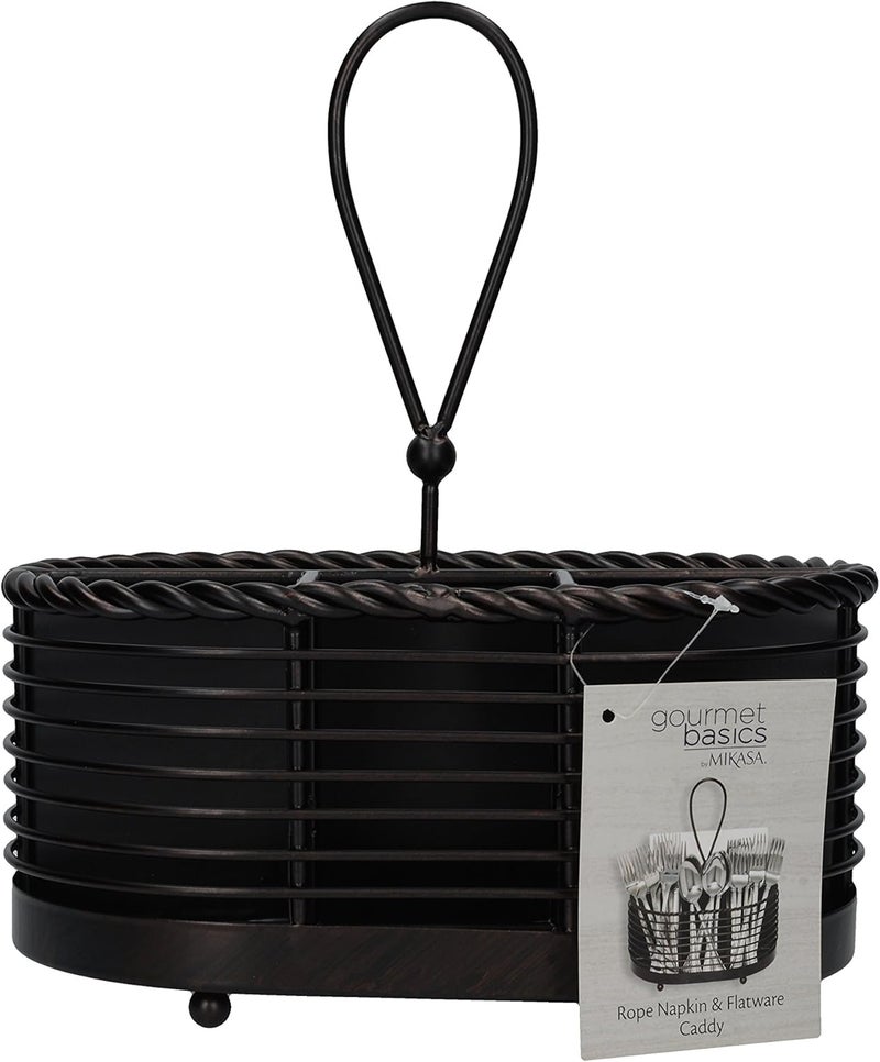 Mikasa Gourmet Basics by Mikasa 5153172 Rope Metal Tabletop Flatware and Napkin Picnic Caddy Antique Black  - Image 3