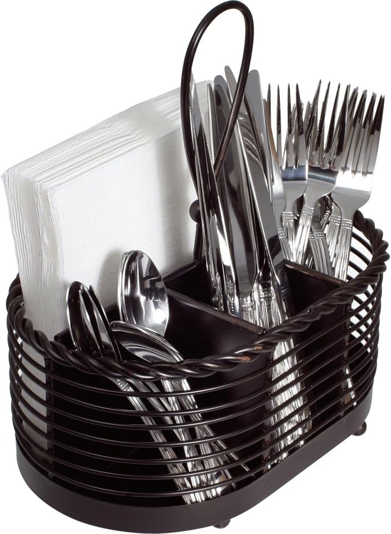 Mikasa Gourmet Basics by Mikasa 5153172 Rope Metal Tabletop Flatware and Napkin Picnic Caddy Antique Black  - Image 4