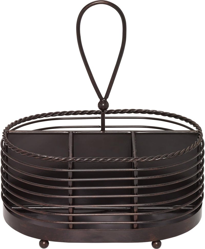 Mikasa Gourmet Basics by Mikasa 5153172 Rope Metal Tabletop Flatware and Napkin Picnic Caddy Antique Black  - Image 1