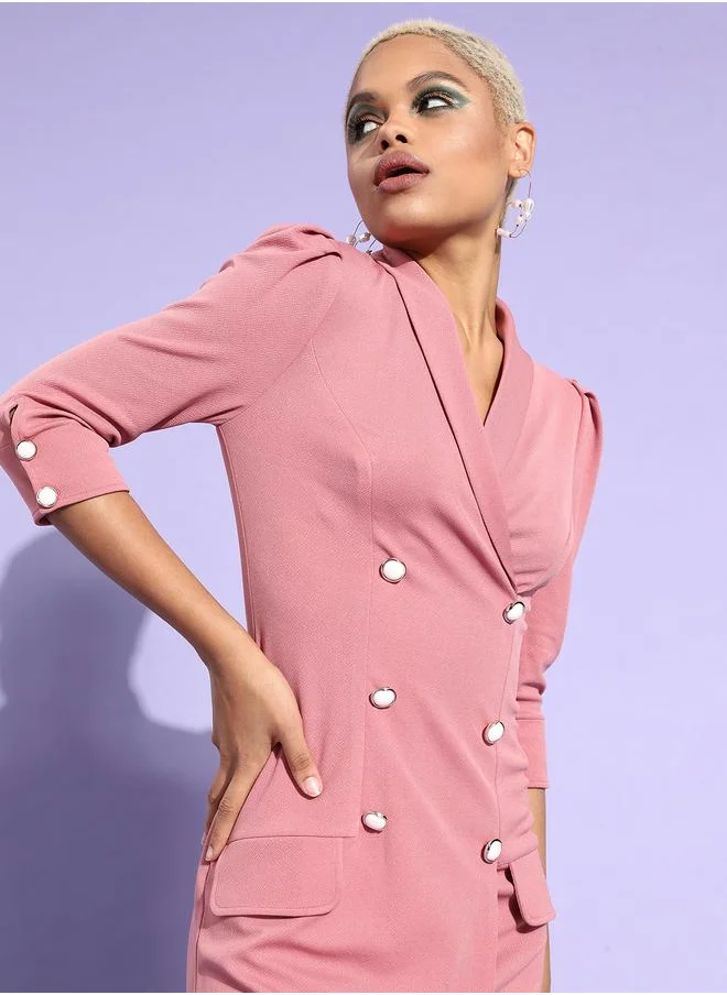 ستايلي Styli Solid Pink Blazer Dress