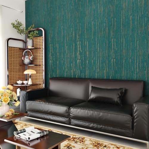 WESTICK Green Grasscloth Peel and Stick Wallpaper Retro Emerald Contact Paper Faux Fabric Texture Vinyl Roll Removable Waterproof Stick on Wallpaper for Walls Bathroom Kitchen Cabinet 15.8” x 394” - Image 2