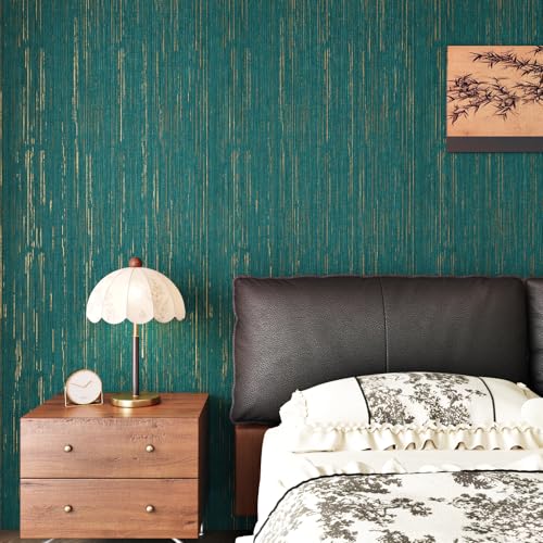 WESTICK Green Grasscloth Peel and Stick Wallpaper Retro Emerald Contact Paper Faux Fabric Texture Vinyl Roll Removable Waterproof Stick on Wallpaper for Walls Bathroom Kitchen Cabinet 15.8” x 394” - Image 1