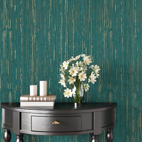 WESTICK Green Grasscloth Peel and Stick Wallpaper Retro Emerald Contact Paper Faux Fabric Texture Vinyl Roll Removable Waterproof Stick on Wallpaper for Walls Bathroom Kitchen Cabinet 15.8” x 394” - Image 3