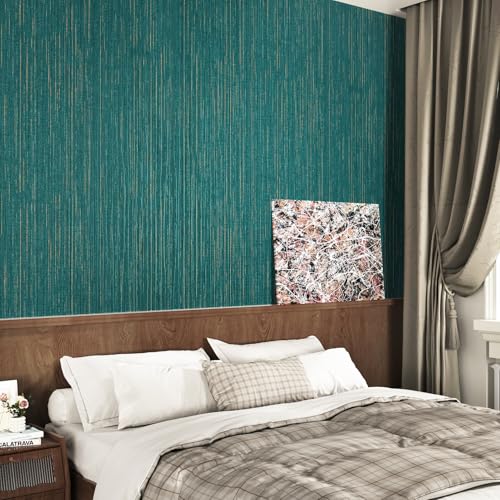 WESTICK Green Grasscloth Peel and Stick Wallpaper Retro Emerald Contact Paper Faux Fabric Texture Vinyl Roll Removable Waterproof Stick on Wallpaper for Walls Bathroom Kitchen Cabinet 15.8” x 394” - Image 4