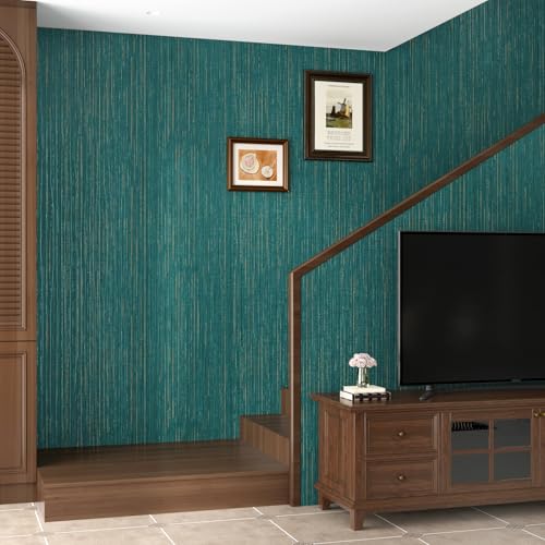 WESTICK Green Grasscloth Peel and Stick Wallpaper Retro Emerald Contact Paper Faux Fabric Texture Vinyl Roll Removable Waterproof Stick on Wallpaper for Walls Bathroom Kitchen Cabinet 15.8” x 394” - Image 5