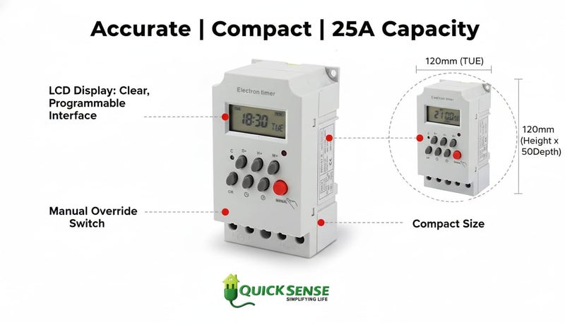 Quick Sense (Qs-T10) Digital Electronic Timer Switch 220V 25A DIN Rail Programmable | Automatic On/Off Switch Timer for Lights, Water Pumps, and Appliances | Energy-Saving Digital Timer Plug - Image 5