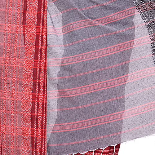 dB DESH BIDESH Women`s Traditional Bengali Flower Design Bengamuri Pure Handloom Cotton Saree With Blouse Piece 6.3 mTR Grey Black Red - Image 4