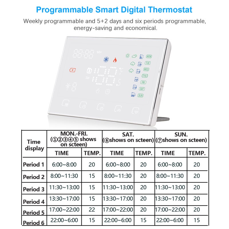 Programmable Smart Digital Thermostat Room Temperature Controller with LED Touchscreen Replacement for Google Home Home Market Factory School Office Hotel Electric Heating - Image 3