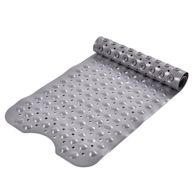 PVC ANTI SLIP SILICONE SHOWER BATH MAT MOLD RESISTANT SILICONE RUBBER BATH MAT FOR BATHTUB AND SHOWER BATHROOM ANTI SLIP MAT WITH SUCTION CUPS DRAIN HOLES GREY SOFTPEBBLE100X40 CM