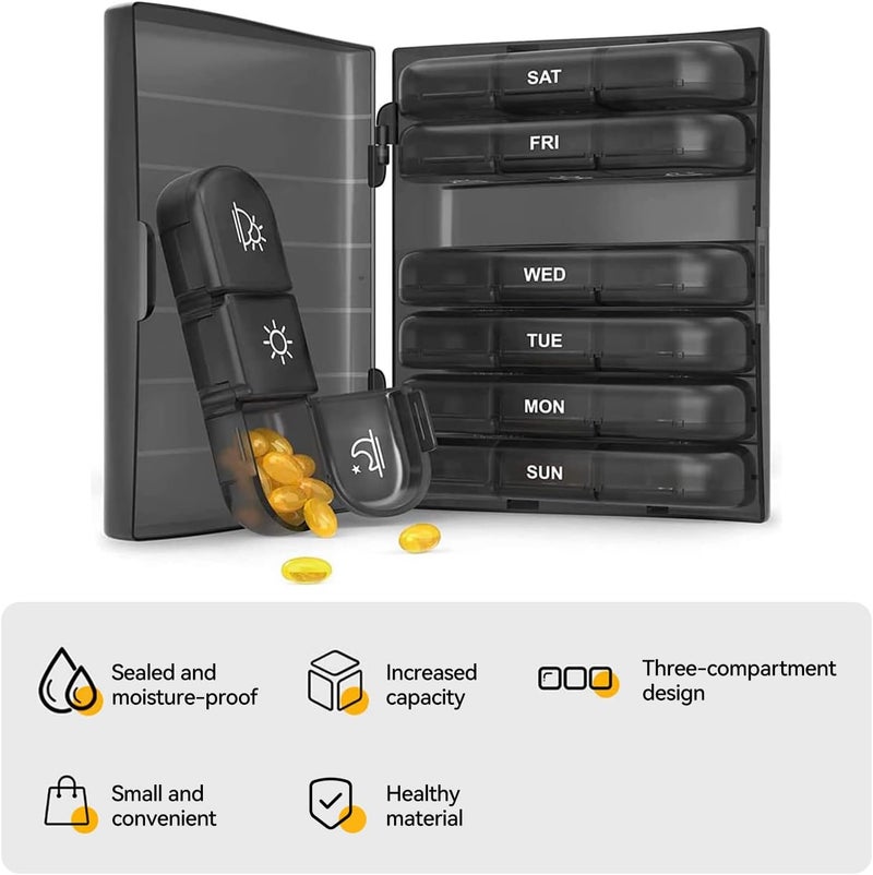 Portable Pill Organizer - Weekly Pill Box for Vitamins, Medicine, and Supplements (Black) - Image 4