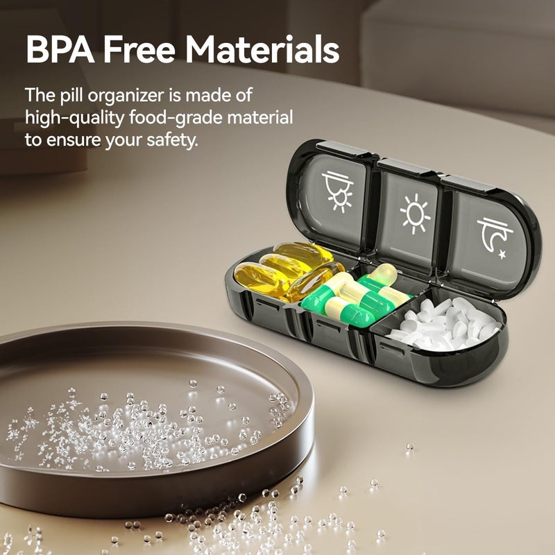 Portable Pill Organizer - Weekly Pill Box for Vitamins, Medicine, and Supplements (Black) - Image 5