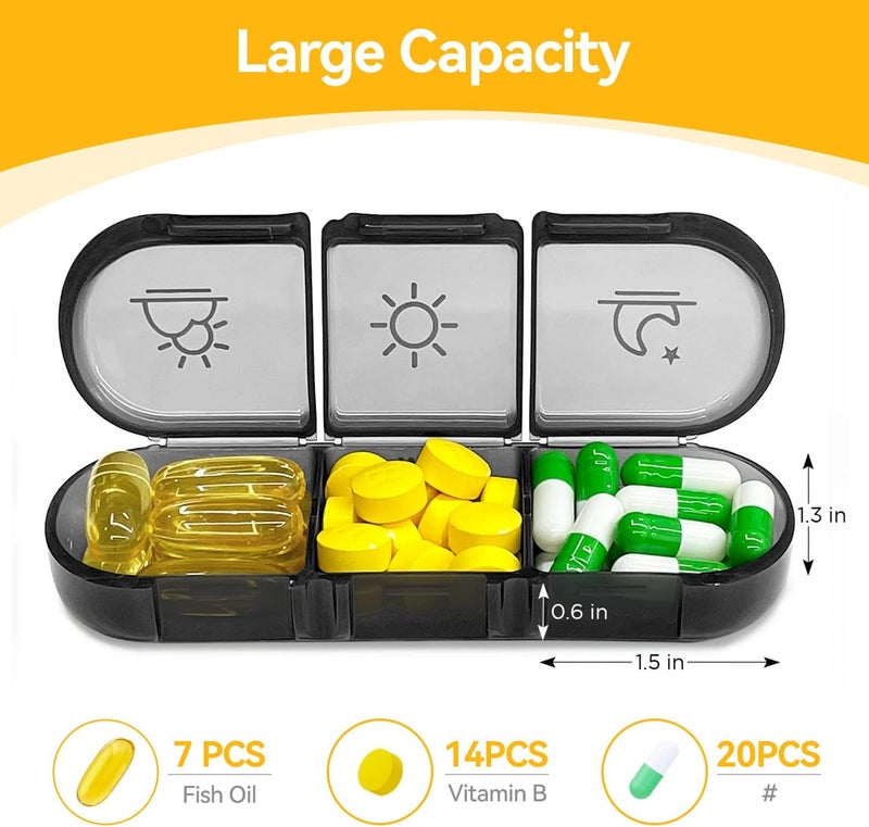 Portable Pill Organizer - Weekly Pill Box for Vitamins, Medicine, and Supplements (Black) - Image 3