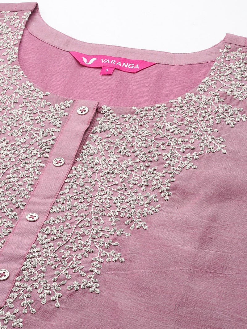 Varanga Women Pink Zari Embroidered A-Line Kurta with Bottom and Dupatta – Kurti Set with Dupatta for Women (Extra Large)-Celebrate Diwali & Chhath Pooja - Image 4