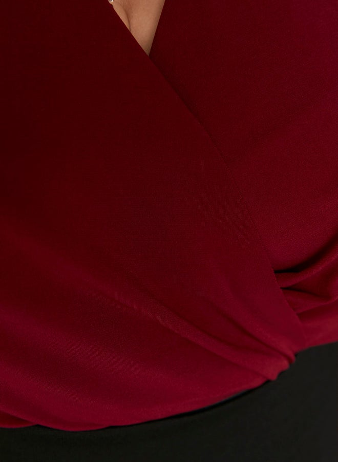 trendyol Burgundy Balloon Sleeve Double Breasted Neckline Knitted Crop Blouse - Image 3