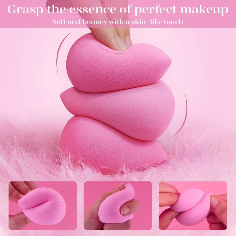 BEAKEY Super Soft Makeup Sponge Set of 6, Makeup Sponges for Foundation, Liquid, Cream and Powder, Pink Beauty Sponge for Blending, 0 Latex Blender - Image 2