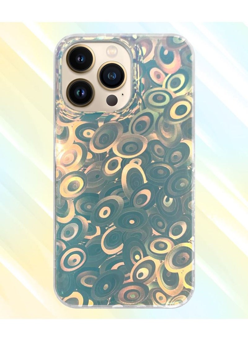iPhone 13 Pro Holographic Abstract Art Case Cover Gradient Rainbow Color Effect Aesthetic Painting Swirls Pattern Back Cover