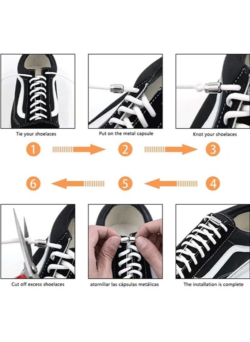 8 Pairs No Tie Shoelaces Tieless Elastic Laces Clasps Metal Capsule Lock Buckles - Image 3
