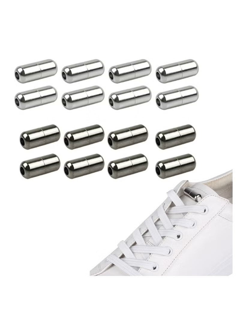 8 Pairs No Tie Shoelaces Tieless Elastic Laces Clasps Metal Capsule Lock Buckles - Image 1