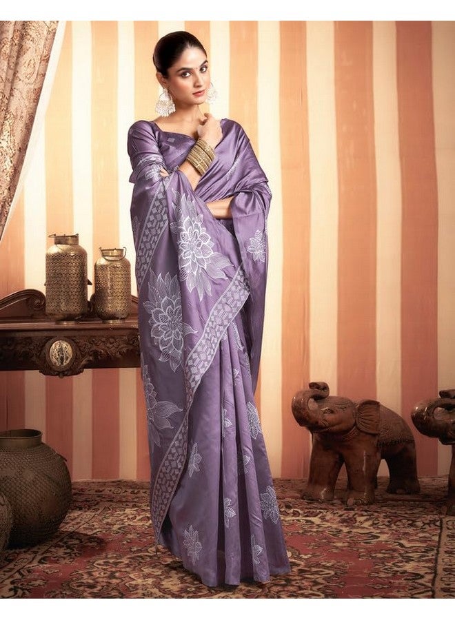 SIRIL SIRIL Women's Kanjivaram Soft Silk Saree Pure Silk Saree With Unstitched Blouse Piece (3882S198A_Dusty Purple) - Image 4