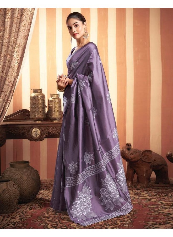 SIRIL SIRIL Women's Kanjivaram Soft Silk Saree Pure Silk Saree With Unstitched Blouse Piece (3882S198A_Dusty Purple) - Image 2