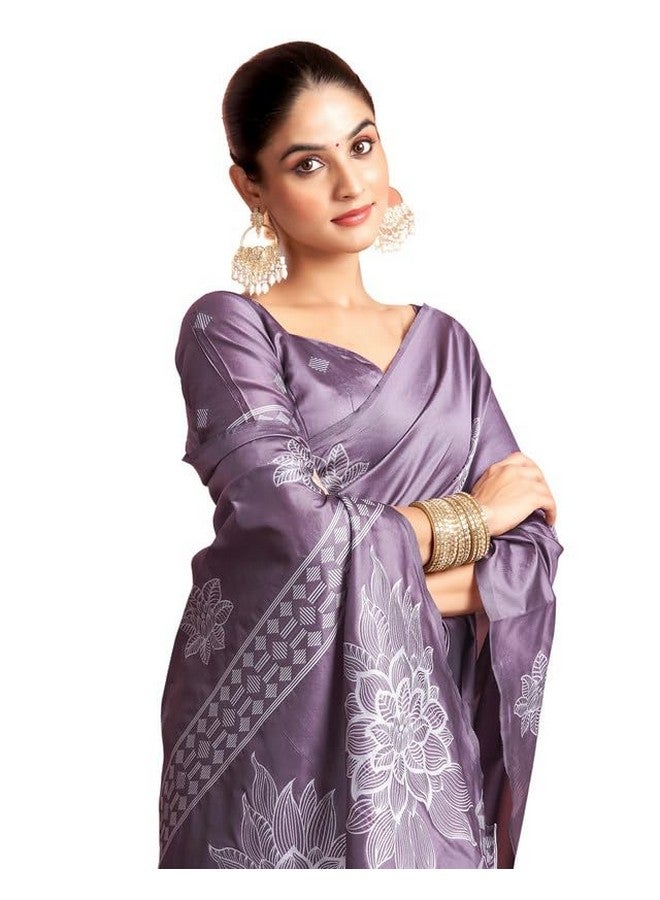 SIRIL SIRIL Women's Kanjivaram Soft Silk Saree Pure Silk Saree With Unstitched Blouse Piece (3882S198A_Dusty Purple) - Image 1