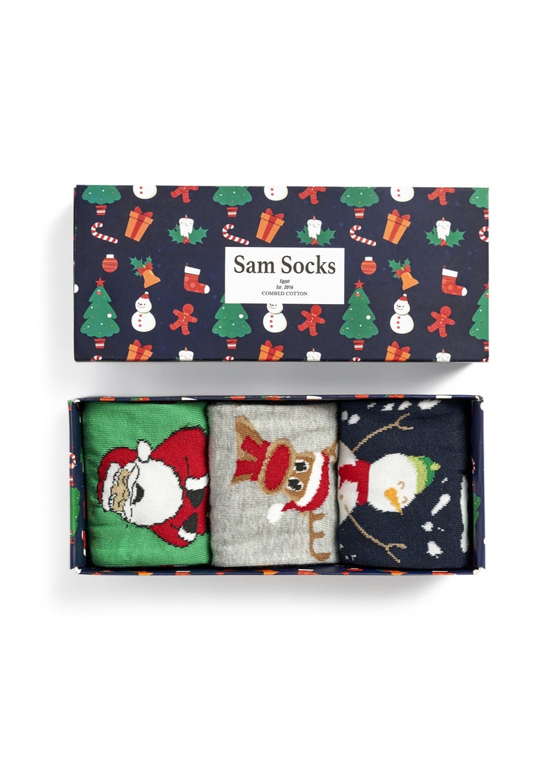 سام سوكس مجموعة رجالية من 3 جوارب كريسماس متعددة الألوان - Image 1