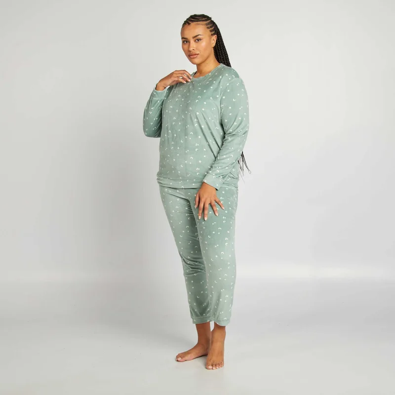 Kiabi Printed Velour Pyjamas Green