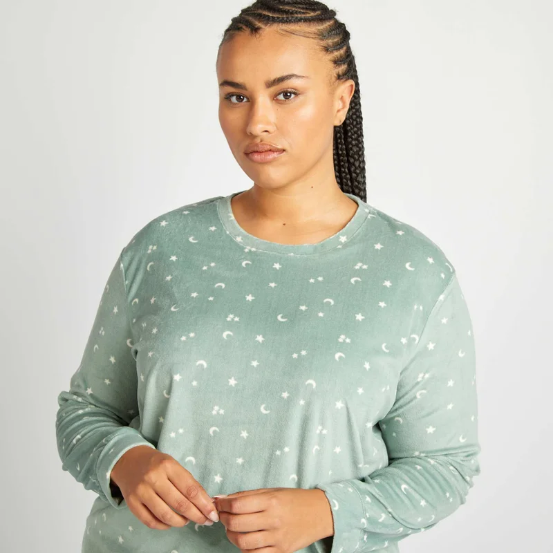Kiabi Printed Velour Pyjamas Green
