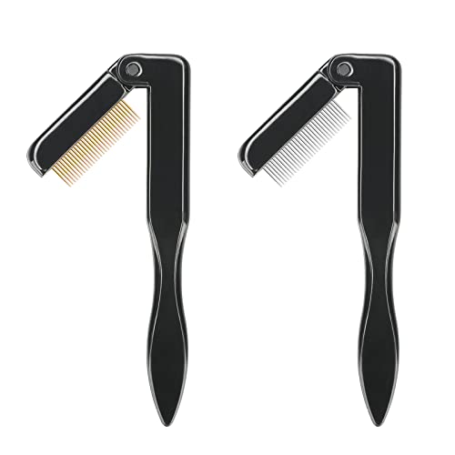 G2PLUS 2PCS Folding Eyelash Comb Eyelash Separator Tool Black Eyebrow Comb Metal Teeth Eyelash Brush Tool for Lash  Brow