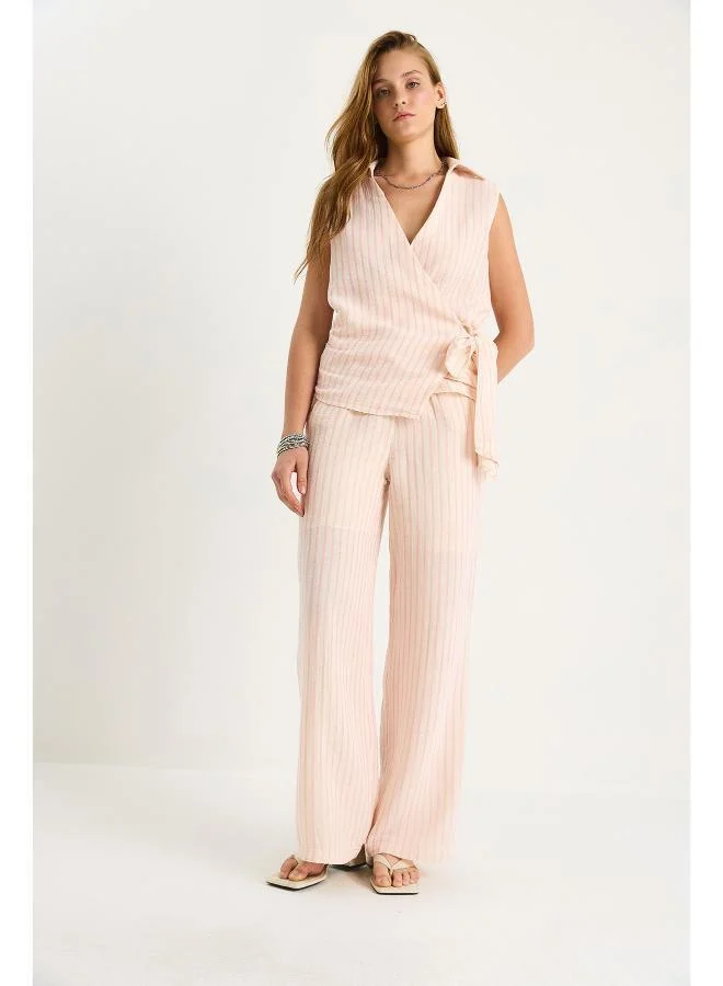 جينجر Pinstripe Wrap Belted Top & Pant Coord Set