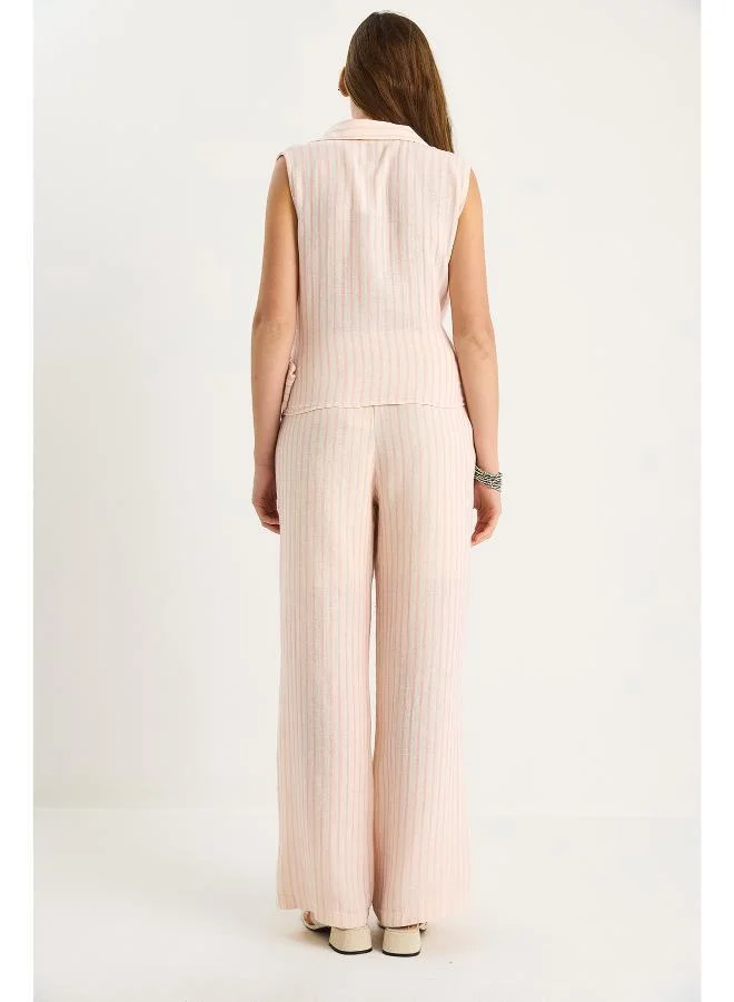 جينجر Pinstripe Wrap Belted Top & Pant Coord Set