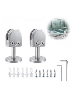 Y&D Stainless Steel Glass Clamps, 2 Set Adjustable Shelf Bracket, 10mm Silver Brushed U Shape Balustrade Bracket Clip for Screens, Bathroom Doors, Railings  - Image 1