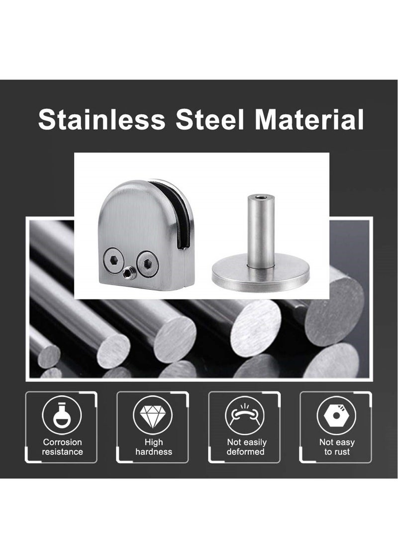 Y&D Stainless Steel Glass Clamps, 2 Set Adjustable Shelf Bracket, 10mm Silver Brushed U Shape Balustrade Bracket Clip for Screens, Bathroom Doors, Railings  - Image 4