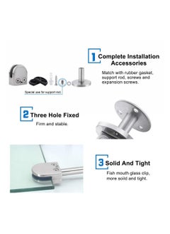 Y&D Stainless Steel Glass Clamps, 2 Set Adjustable Shelf Bracket, 10mm Silver Brushed U Shape Balustrade Bracket Clip for Screens, Bathroom Doors, Railings  - Image 3
