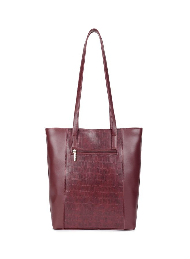 Fastrack Cherry Crush Tote | Croco-Pattern Faux-Leather Women’s Handbag | Gold Hardware Finish with Double Handles, Zipper Closure & Laptop-Compatible Compartments - Image 5